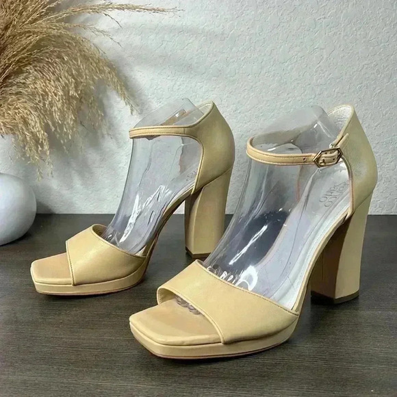 Franco Sarto Women Dima Heeled Sandals Size 11M Beige Leather Ankle Strap - Picture 5 of 15